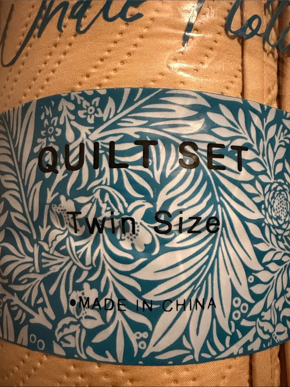 Whole Flocked Twin Quilt Set in Light Tan